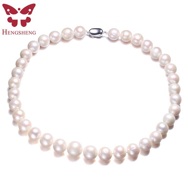 

925 sterling silver women necklace,big real natural near round freshwater pearl jewelry necklace,10/11/12mm fine beads jewelry