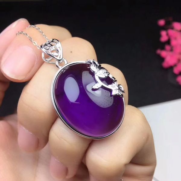 

meibapj]real natural amethyst large pendant necklace with certificate 925 pure silver fine jewelry for women