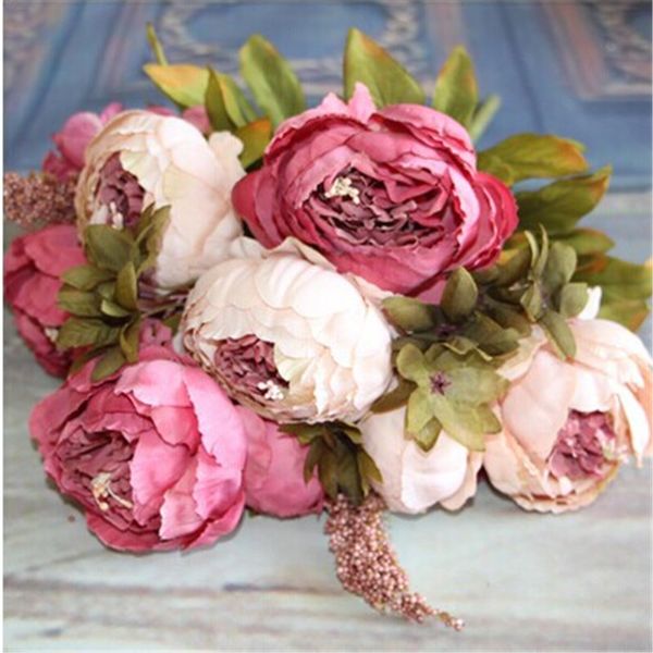 

artificial flowers silk flower european fall vivid peony fake leaf wedding home party decoration 2018
