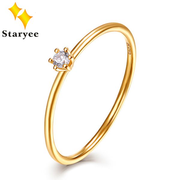 

staryee certified natural diamond engagement rings 0.05ct vs h ex solid 18k au750 yellow gold elegant wedding jewelry for women, Golden;silver
