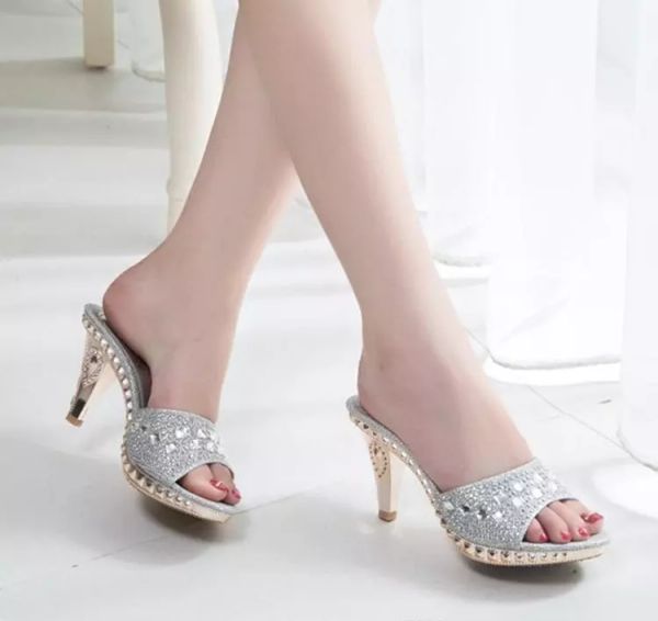

wholesale summer fashion shoes woman rhinestone high heel sandals women slippers sandalias ladies shoes size 35-39, Black