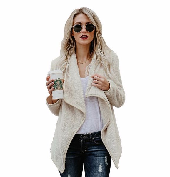 

women's plush coat cardigan large lapel woolen jacket for women female lady warm coat, Tan;black