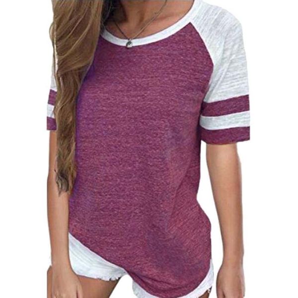 

Striped Women Striped Splicing Baseball Tshirt Summer Fashion Casual O Neck Loose Top Tee All Matched T Shirt Plus Size Female