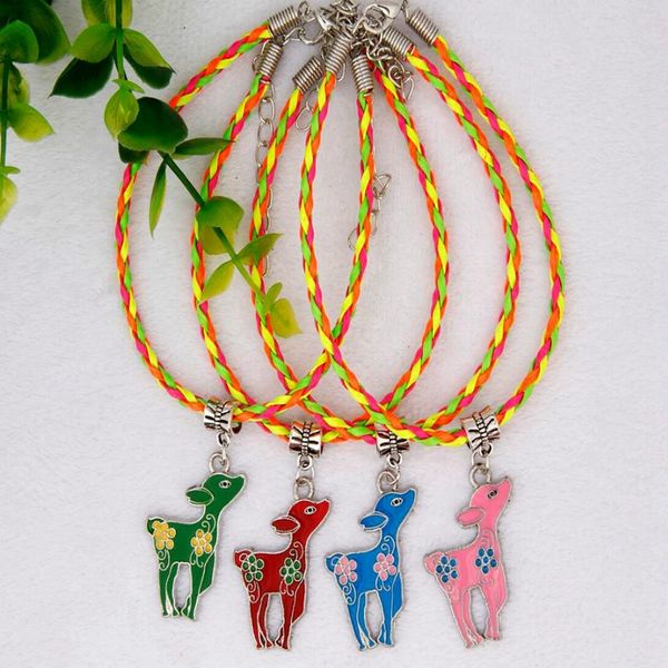 

цинковый сплав падение глазури цветок олень очарование кулон 20 + 5 см цвет плетеный канат браслет мода женщины ювелирные изделия праздник п, Golden;silver