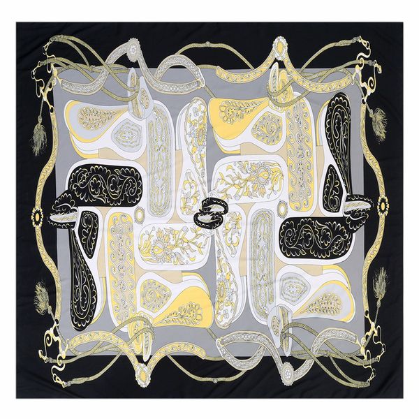 POBING 100 % Seidenschal für Damen, geometrischer Leopard, Stolen, Bandana, weiblich, Strand, Schal, Wickeltuch, großes Foulard, quadratische Schals, 130 x 130 cm