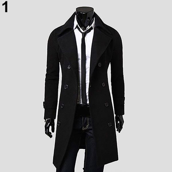 

items men winter stylish slim double breasted trench coat long jacket outwear overcoat, Tan;black