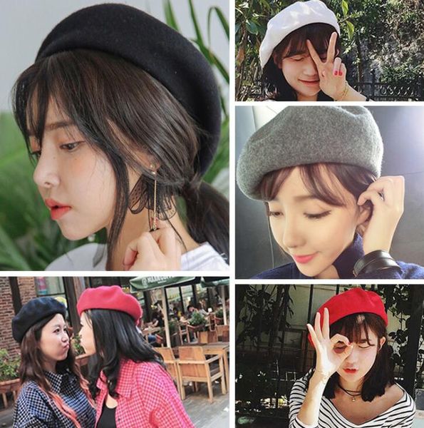 

womens winter hat beret female wool cotton blend cap autumn brand new woman hats caps black white gray pink boinas de mujer, Blue;gray