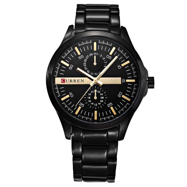 

curren racing sport watches black golden clock male fashion men's quartz wrist watches japan movement black stainless steel, Slivery;brown