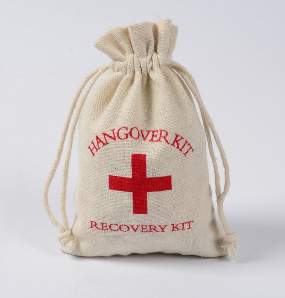 100pcs Hangover Kit Borse 10x14cm Borsa porta bomboniera Croce Rossa Mussola di cotone Sacchetti regalo di lino Kit di sopravvivenza per il recupero Fornitore di feste per eventi
