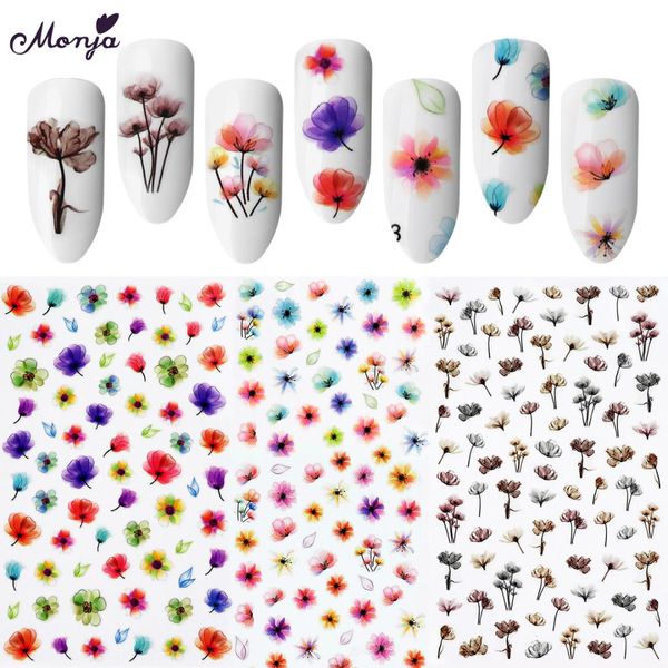 

monja 4 types self-adhesive nail sticker flower series decals 3d manicure nail art decorations, Black