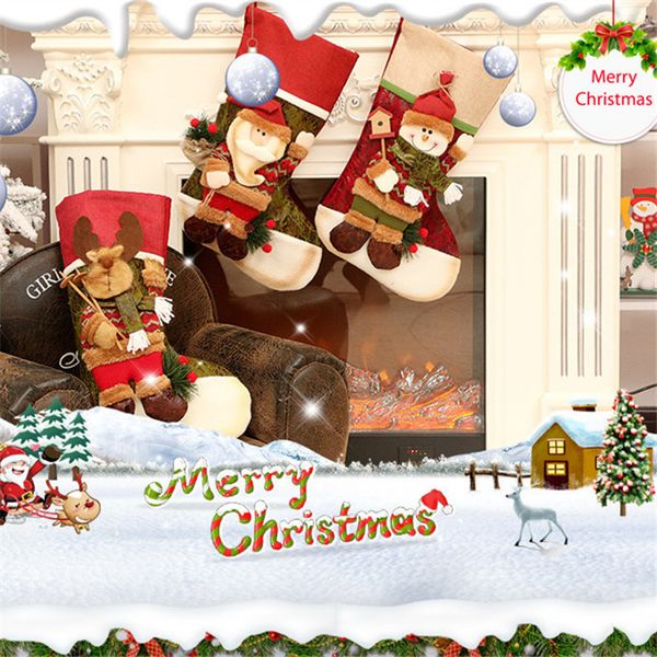 

23*45 linen cloth christmas stocking gift bags canvas christmas xmas stocking plain burlap decorative socks bag 6color 10pcs t1i818