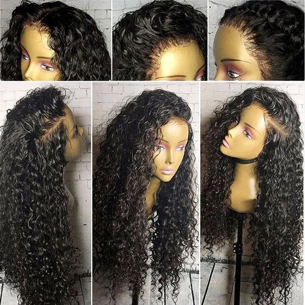 

pre plucked 360 lace frontal wigs 12"-22" water wave brazilian lace-front human hair wig with baby hairs, Black;brown