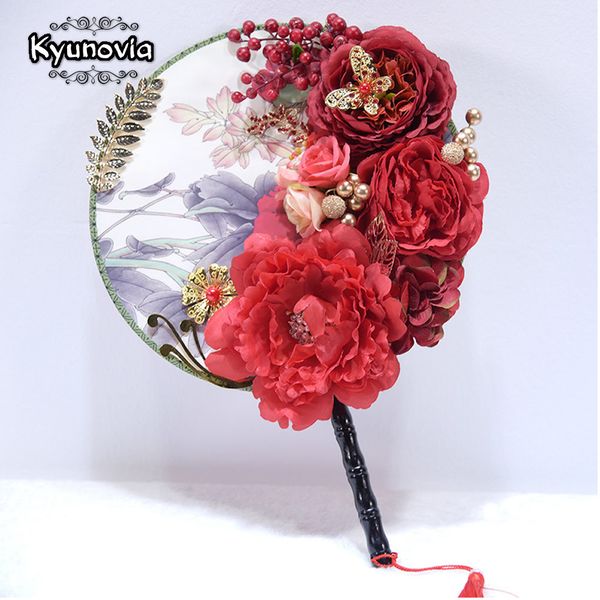 Acheter Vente En Gros Fan Fan De Baguette Avec Des Cristaux De Pivoine Rouge Fleur Rose Bouquet De Mariée En Soie Grand Bouquet De Mariée D28 De 484