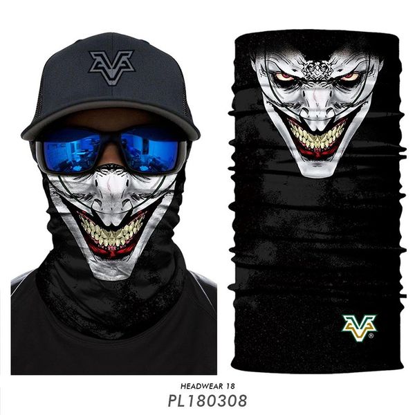 

3d joker seamless bandana cycling clown multifunctiona headband outdoors ski hunting skull camo seamless scarves, Black