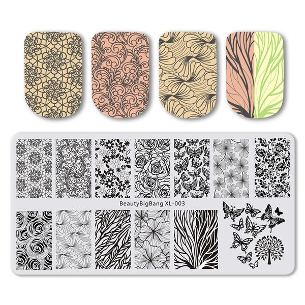 

beautybigbang 1pc 6*12cm rectangle nail stamping plates summer flower geometry nail art stamp template image plate stencils, White