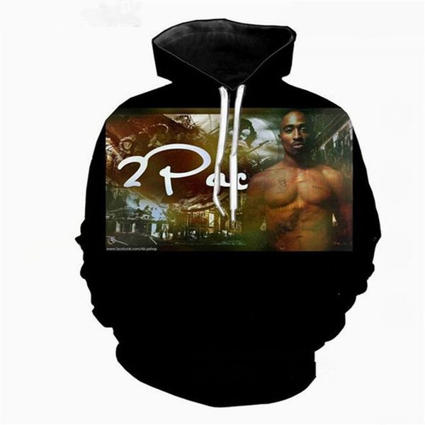 

новая смешного рэппер тупак 2pac последних  harajuku стиль 3d печать толстовка мода одежда женщина / мужчины мода hoodiest повседневных пул, Black