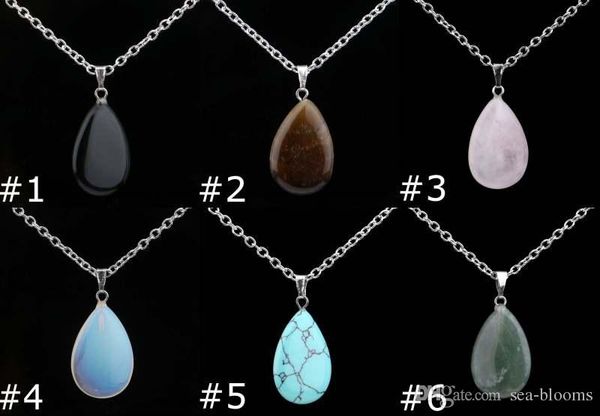 Natural quartz Crystal Gem Stone Chakra Point Healing Waterdrop Pendant Necklace