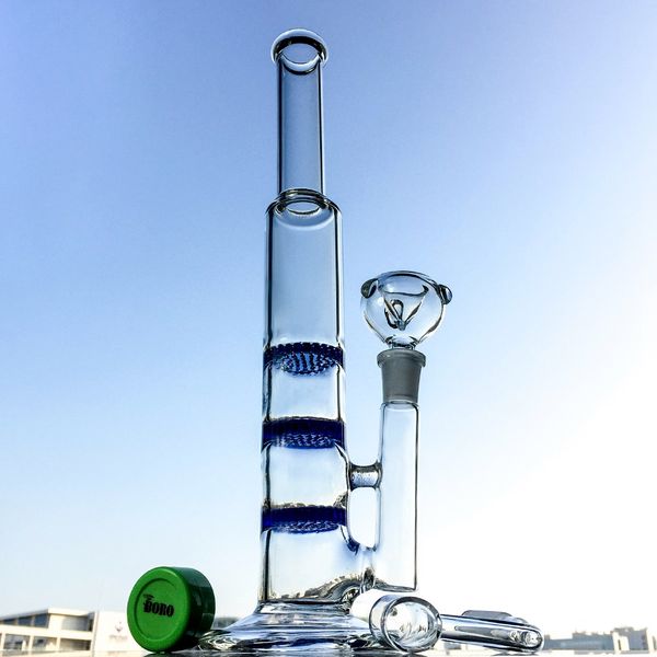 10-Zoll-Ölplattformen, Glasbongs, Wasserpfeifen, drei Kamm-Perc-Stright-Rohr-Wasserpfeifen mit Bnger-Dab-Rig, 14-mm-Femal-Glasbong-Wasserpfeifen 10XX