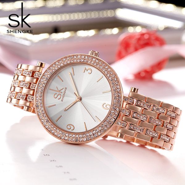 

shengke women watces luxury relogio feminino rosegold dial fashion montre femme ladies watches ladies women wristwatches 2017sk y18102310, Slivery;brown