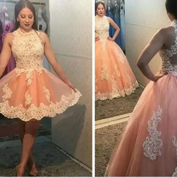 

two in one prom dresses jewel neck sleeveless lace appliques short dress floor length puffy tulle detachable skirt formal party gowns, Black