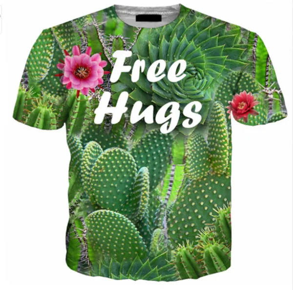 3D-T-Shirts für Herren, Kaktus, Free Hugs, 3D-Druck, Rundhalsausschnitt, kurzärmelig, T-Shirt, Sommer-T-Shirt, modisch, Neuheit, Plus