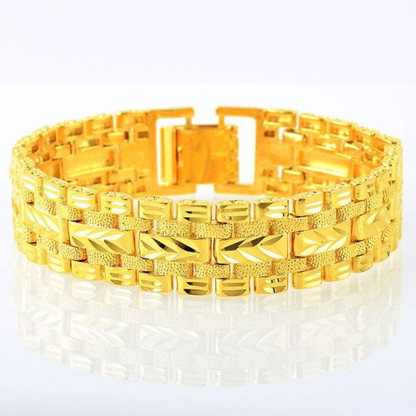 

15 mm wide mens wrist bracelet link chain 18k yellow gold filled solid fashion bracelet gift, Black