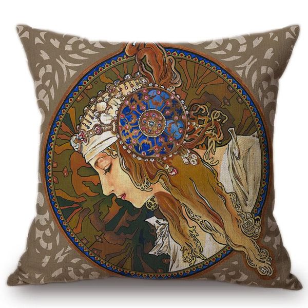 Vintage European Art Nouveau Mucha Gallery Decorative Sofa Pillow