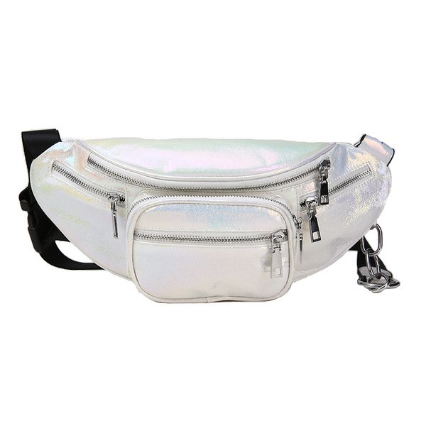 

new holographic waist bags women fashion chain laser chest packs pu leather fanny pack female wallet belt bags