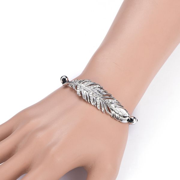 

2018 fashion punk texture silver feather bracelet jewelry for women charm gold alloy geometric wax rope bracelets party jewelry, Golden;silver