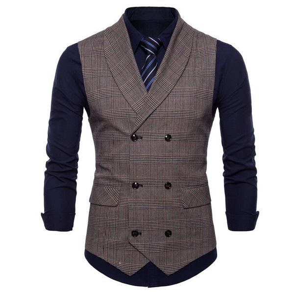 

2018 brand suit vest men jacket sleeveless beige gray brown vintage tweed vest fashion spring autumn plus size waistcoat, Black;white