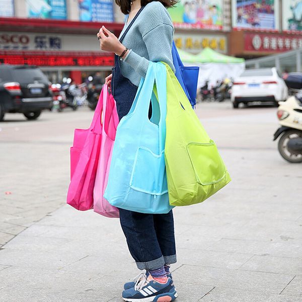 

wcic large capacity foldable travel organizer storage bags portable grocery tote waterproof oxford handbag folding reusable bag