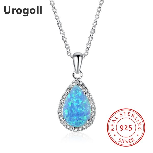 

new fine jewelry genuine 925 sterling silver cubic zirconia & blue opal pendant necklaces for women party jewelry gifts