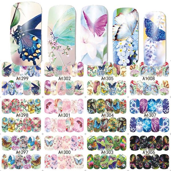 

12 designs/set beauty buerfly mixed designs full water transfer stickers nail art decal sticker nail accessories saa1297-1308, Black