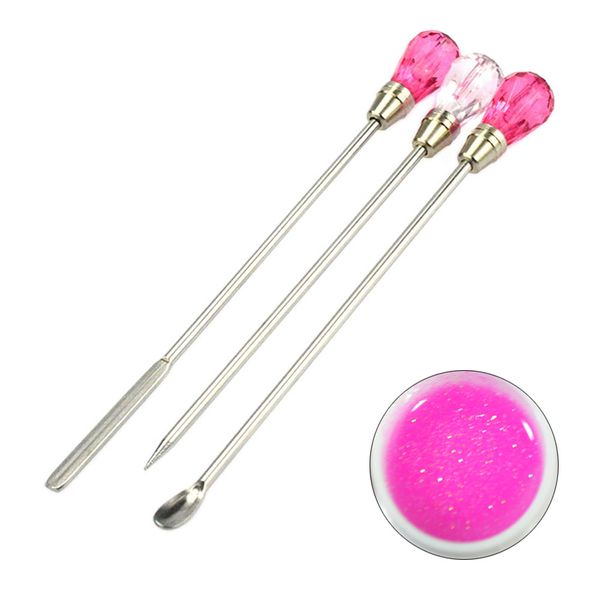

3pcs nail art stirring rod tools stainless steel acrylic powder liquid uv gel spoon spatula pin dotting pen nail manicure ch320, Silver
