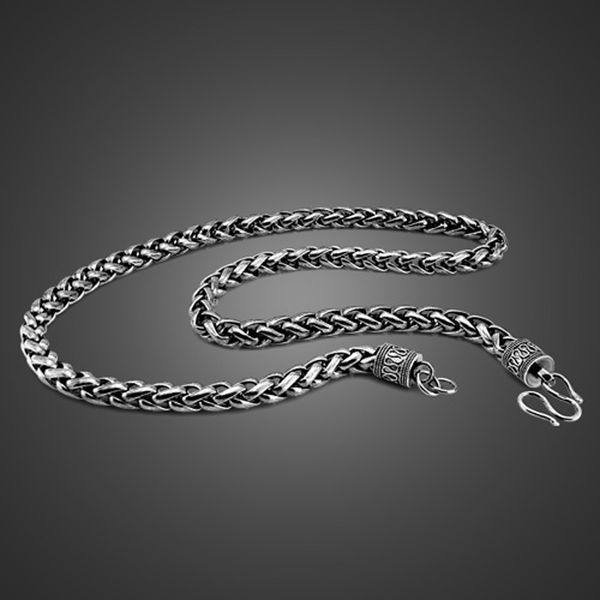 

925 thai silver necklace men weave pattern design solid silver necklace 7.5mm61cm size male charm jewelry