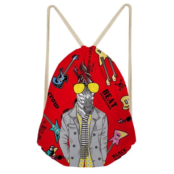 

customized image women's drawstring bag girls musical zebra print mini school bag for teenager kids fashion packing bags casual