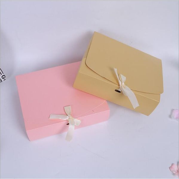 

24.5*20*7cm large cardboard gift box with ribbon packaging wedding favor pink red rectangle gift paper packing box