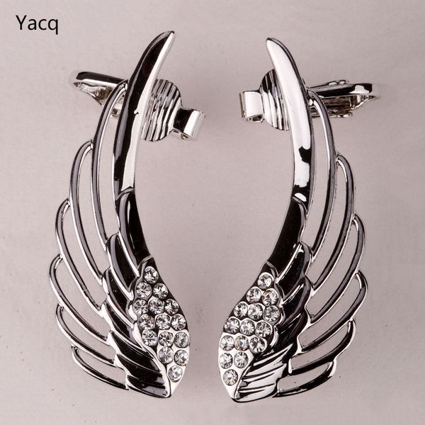 

yacq angel wings ear wrap clip cuff earrings australian crystal women biker jewelry gifts gold silver color dropshipping sc08