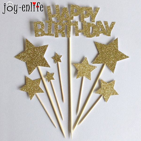 

joy-enlife 1set glitter happy birthday cupcake er kids birthday party baby shower decoraton cake er cake accessories