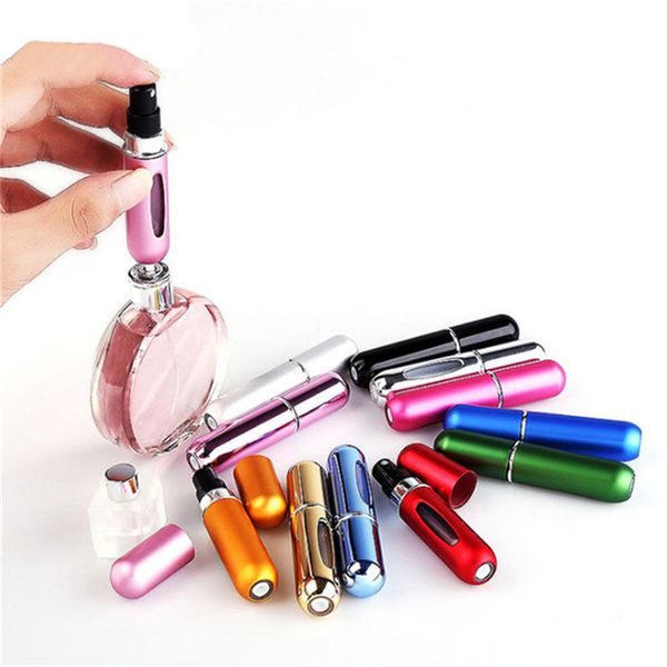 

5ml Mini Refillable Aluminum Perfume Bottle Empty Atomizer Bottom Pump Travel Parfum Cosmetic Containers With Atomizer Airless Pump 12 Color