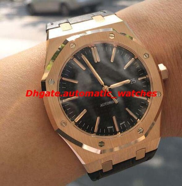 

selling luxury wristwatch 18k rose gold leather bracelet 41mm 15400or.oo.d002cr.01 brand new mechanical automatic men's watch, Slivery;brown