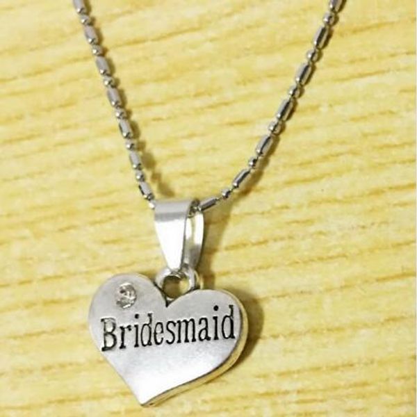 

10pc/lot crystal heart shaped bridesmaid necklace jewelry wedding favour thank you gift drop shipping new arrival, Silver