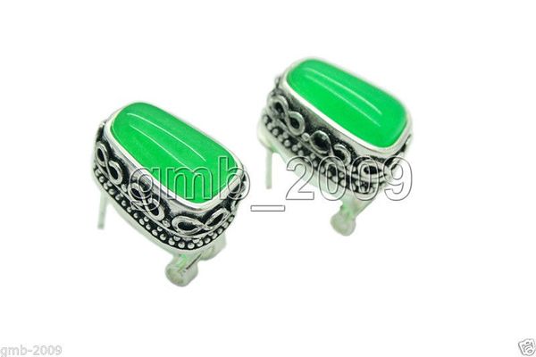 

fashion 12x17mm natural green natural stone marcasite & 925 sterling silver stud earrings, Golden;silver