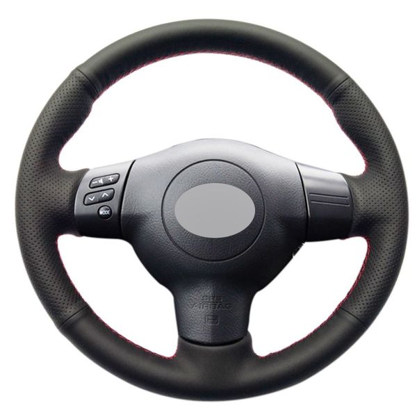 

black leather hand-stitched car steering wheel cover for toyota corolla 2004-2006