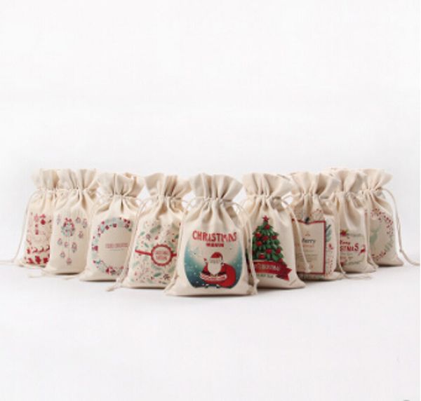 

творческий рождественский подарок мешок ручной работы хлопок холст мешок новый стиль шнурок подарочная сумка с санта-олень и рождественская