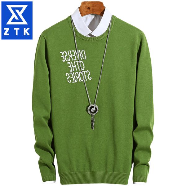 

autumn winter sweater man long sleeve round neck embroidery brown youth sweater students personality trend of men's, White;black