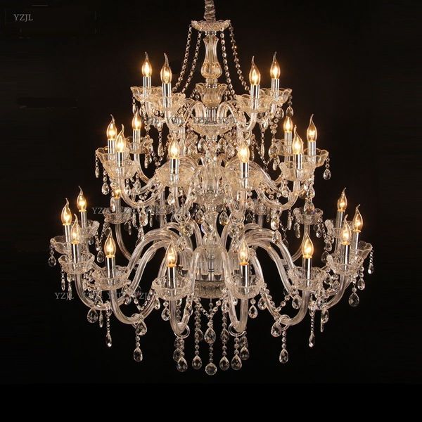 

Pendant crystal chandelier 3 layer candle pendant chandelier lamp hotel Villa large living room gold transparent lighting chandelier