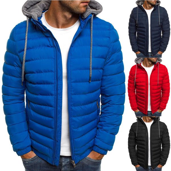 

zogaa new men fashion winter parkas coat hooded jacket cotton casual warm overcoat streetwear parka, Black