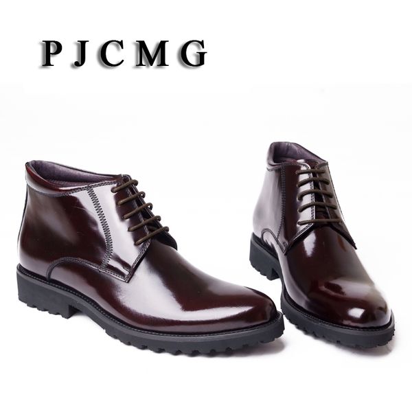 

new breathable genuine patent leather lace-up pointed toe flat oxford dress ankle wedding boots for men, Black