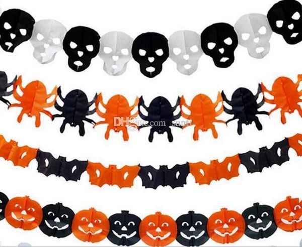 Home Festliche Papierkette Girlande Dekorationen Kürbis Fledermaus Geist Spinne Schädel Form Halloween Dekor Girlande Deko